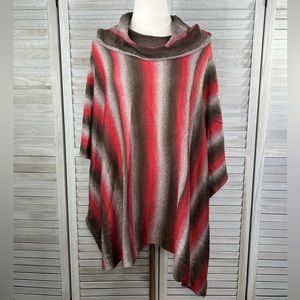 KAREN HART Poncho Sweater w Draped Neck Brown, Red, Tan Ombre-S/M